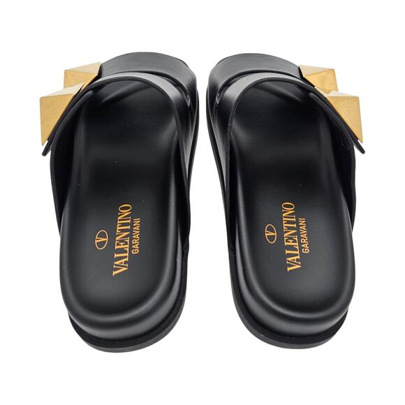 Valentino Garavani One Stud Flat Slide Sandal Black Leather Size 37.5 US 7.5 - Picture 4 of 10